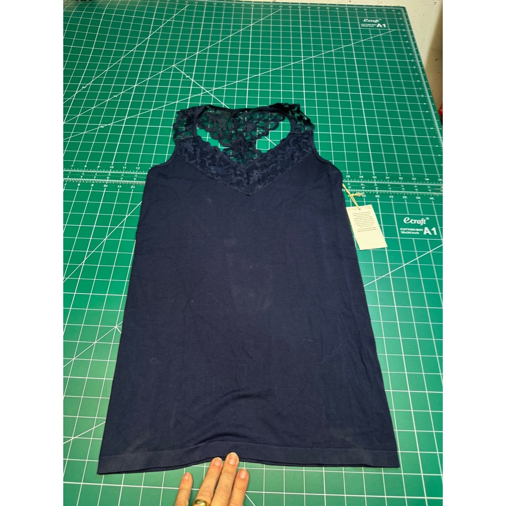 Grace & Lace Navy Blue Lace Trim Racerback Tank Top One Size 20C28-41